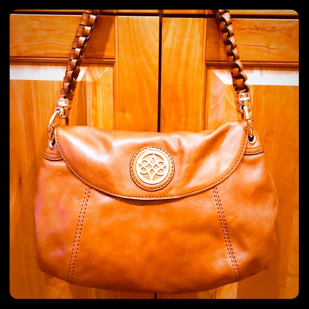 ANTONIO MELANI Tan Leather Shoulder Bag with Braided Strap